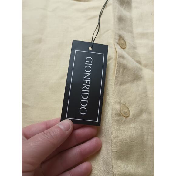 Gionfriddo Linen Yellow Button Up Shirt Mens Large NWT *flawed* Summer Vacation - Picture 3 of 8
